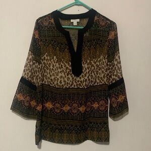 Charter Club Black and Brown Patterned Sheer Tunic